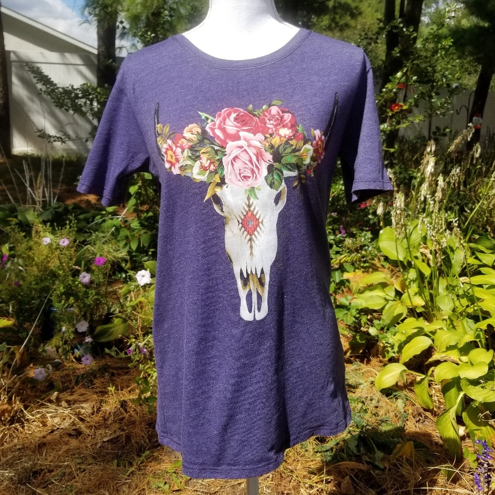 Skull with Flowers Graphic Tee